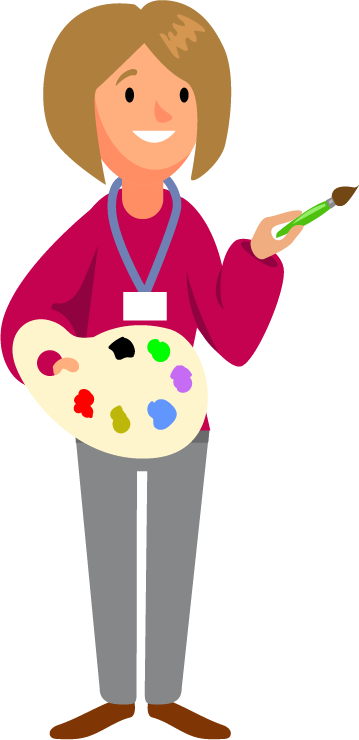 A cartoon image of an art therapist