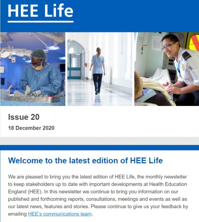 HEE Life newsletter cover December 2020