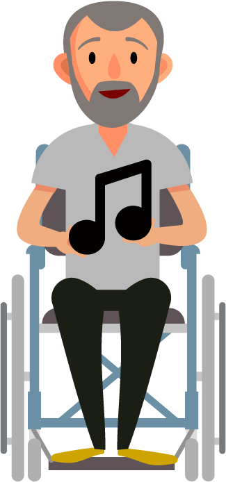 A cartoon image of a music therapist