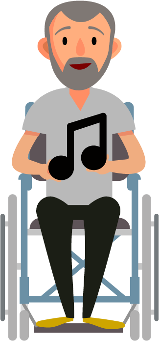 Cartoon image of a music therapist