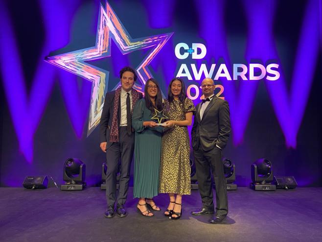 Pictured receiving the award: Mark Bellaera, Service Delivery Manager, Bhavini Tailor, Operations Manager, Benazir Khan, Service Delivery Manager, and Atif Shamim, Associate Head of Pharmacy (London and South East) 