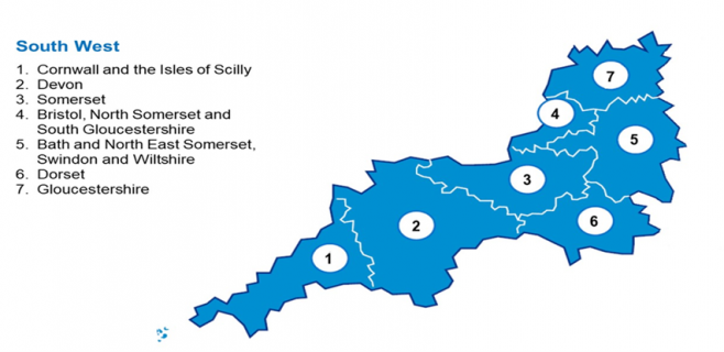 South West Endoscopy Academy covers the SW region, with 2 HEE local offices, Bristol and Plymouth. The SW area is defined as: