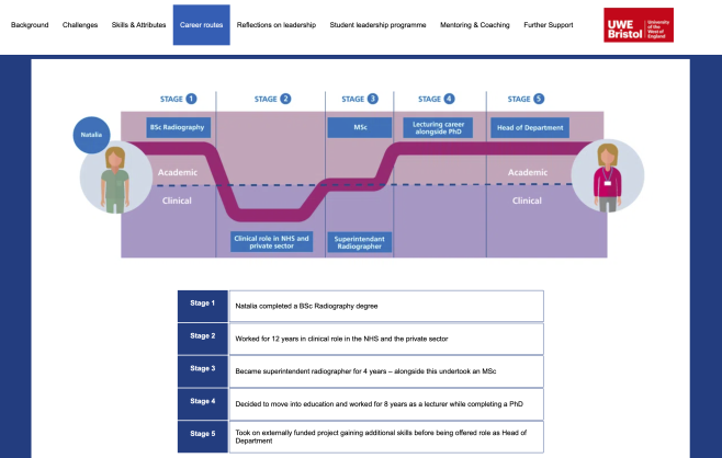 screen grab from career routes page 