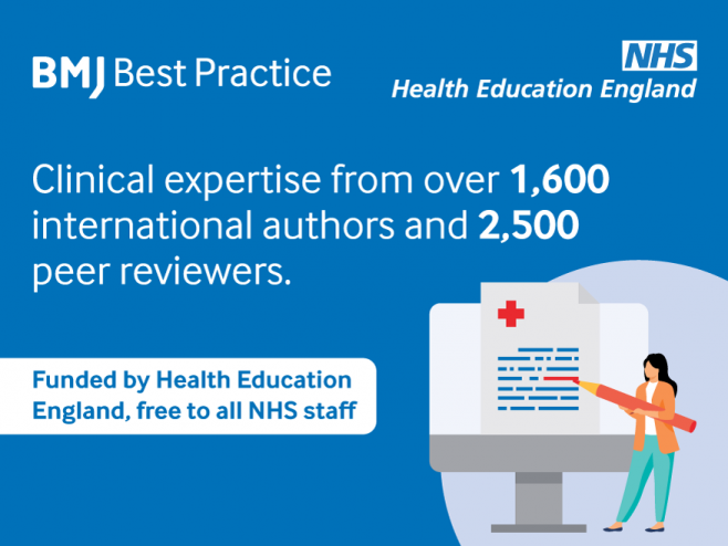 Graphic promoting BMJ Best Practice resources
