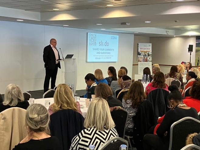 Photo of James Mclean giving a talk at the Celebrating Six Years of Nursing Associates Conference 2023